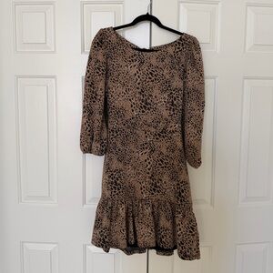 Maeve Brown Animal Print Long Sleeve Dress